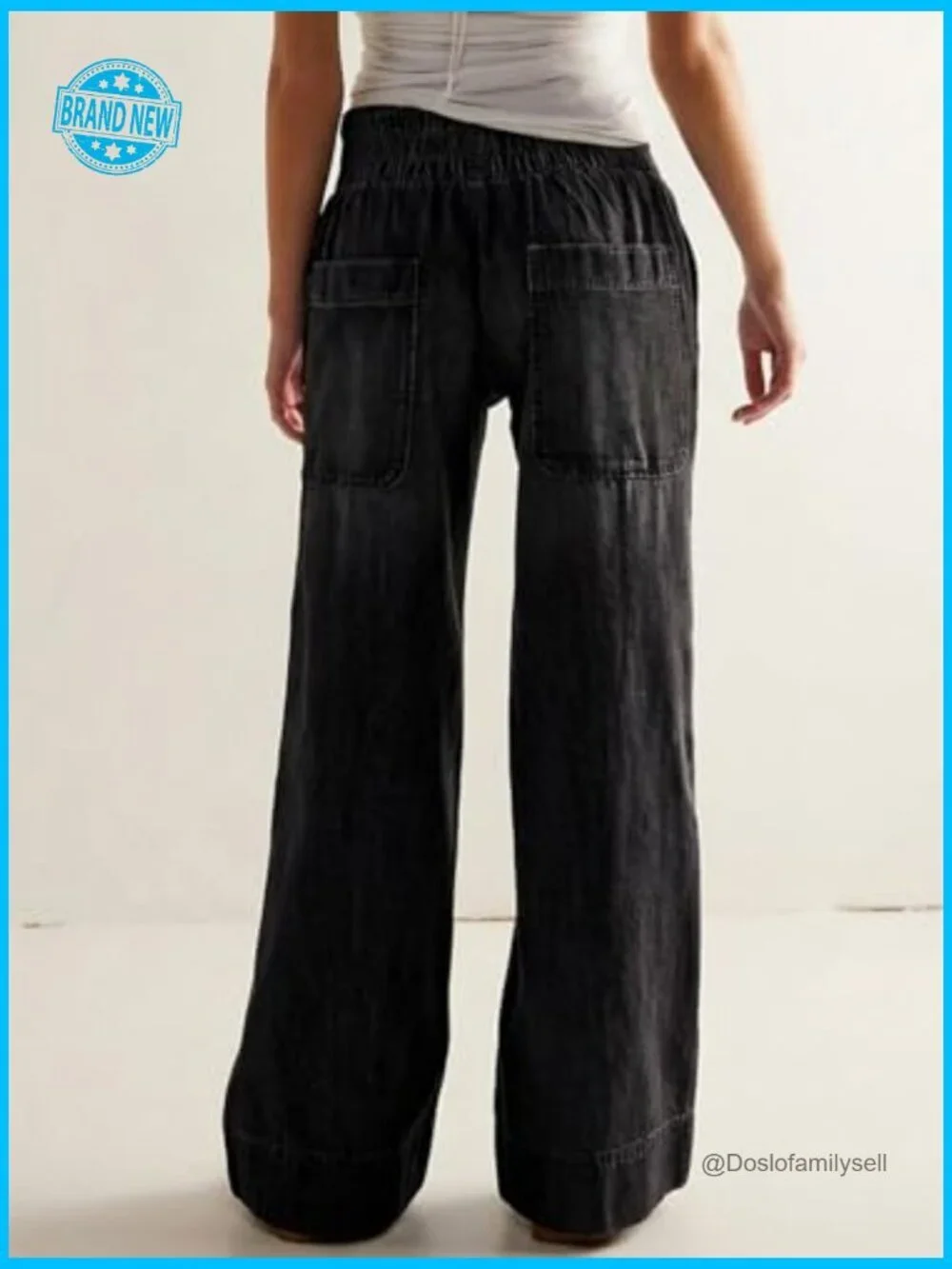 Wide Leg Baggy Jeans Elastic Waist Pull On Denim Pants Trendy Y2k Low Mid Rise